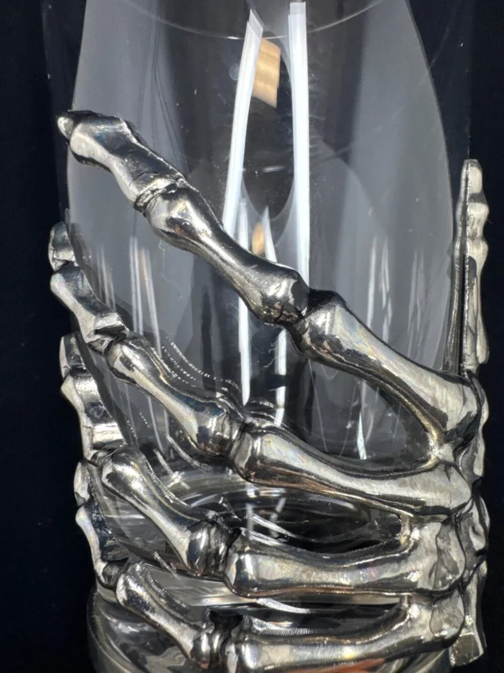 Halloween Skeleton Drinking Glass Tumbler Old Fashioned Metal Bones